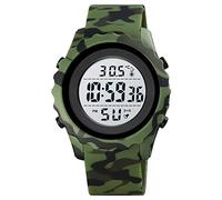 FeiWen Mens Outdoor Sports Plastic Watches LED Electronic Thermometer Digital Alarm Stopwatch Date Military Waterproof Running Watch (White Green Camo)