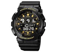 FeiWen Mens Sports Plasitc Watch Waterproof LED Backlight Electronic Alarm Dual Time Stopwatch Date Military Outdoor Digital Fitness Running Watch (Yellow)