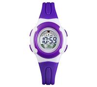 FeiWen Multicolour LED Light Digital Sport 50M Waterproof Watch for Boy Girl LED Electronic Stopwatch Alarm Multifunction Outdoor Military Watches Plastic Case with Rubber Band (Purple)