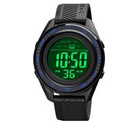 FeiWen Outdoor Sport Digital Watch for Women and Men Multifunction LED Electronic Waterproof Alarm Stopwatch Backlight 12H/24H Plastic Watches (Blue Black)