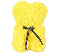 FeiWen Rose Flower Bear 10 inch Teddy Bear Artificial Flowers Gift for Mothers Day, Valentines Day, Anniversary & Bridal Showers (yellow)