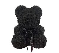 FeiWen Rose Flower Bear 10 inch Teddy Bear Artificial Flowers Gift for Mothers Day, Valentines Day, Anniversary & Bridal Showers (black)