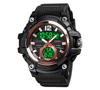 FeiWen Sport Watch for Men Plastic and Rubber Waterproof LED Electronic Analog Quartz Three Time Outdoor Multifunction Watches Stopwatch Countdown (Rose)