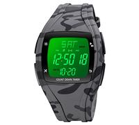 FeiWen Sports Watch for Men 5ATM Waterproof LED Electronic Multi-Function Digital Alarm Dual Time Stopwatch Countdown Date Plastic Wristwatch and Rubber Band (Grey)