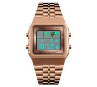 FeiWen Unisex Plastic Case and Stainless Steel Digital Sports Watches for Men and Women Fashion LED Display Multifunction Stopwatch Calendar Alarm Countdown Wristwatches, Rose Gold
