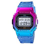 FeiWen Women and Girl Multicolor Plastic Sport Waterproof Watch LED Electronic Multifunction Dual Time Stopwatch 12H/24H Alarm Plastic Wristwatches (Blue)