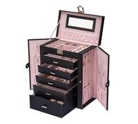 FEIYAN 6 Tier Jewelry Box, Jewelry Case with 5 Drawers, Large Storage Capacity, with Mirror, Lockable, Jewelry Storage Organizer, Gift for Loved Ones