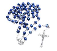 FeiYeup Catholic Rosary Necklace Crystal Beads Medal Cross Crucifix Pendant Fashion Religious Jewelry for Women Baptism Gift