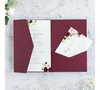 FEIYI 20 PCS Burgundy Tri-fold Laser Cut Wedding Invitation Pockets for 5x7 Wedding Cards Bridal Shower Engagement Quinceanera Invite