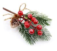 Feizeisun 10PCS Glitter Red Christmas Berries Stems Toppers Artificial Pine Picks and Sprays Holly Xmas Berry Picks with Pinecones Christmas Foliage for Crafts Garland Wreath Home Decor