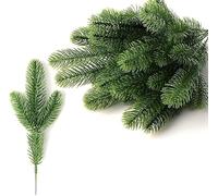 Feizeisun Pack of 60 Artificial Pine Branches for Christmas, Artificial Pine Branches, Plastic Pine Leaves, Fake Pine Needle, DIY Accessories for Garland Wreath, Christmas Decoration