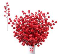 Feizeisun Red Berries Christmas Decorations, 20 Pack Christmas Holly Berries Branch Red Berry Stems Artificial Berries for Christmas Tree Decorations, Valentines, Crafts, Wedding, Holiday Home Decor