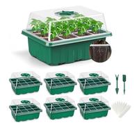 Feizeisun Seed Trays, 6 Pack 72 Cells Propagator Thicken Reusable With Lids for Seedlings, Plant Germination Kit for Greenhouse & Garden, Green