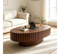 FeiZhiYanS 43.3" Drum Fluted Modern Oval Coffee Table | Mid Century Oval Center Table, Rounded Safe Edges, Sturdy Base, for Bedroom Apartment Living Room Farmhouse
