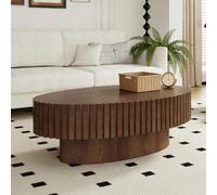 FeiZhiYanS 43.3" Modern Oval Fluted Coffee Table,B | Sturdy Base, Wood Minimalist Handcrafted, Drum Center Table, Easy Assemble, for Living Room Reception Room