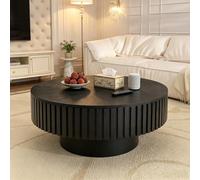 FeiZhiYanS Farmhouse Round Fluted Coffee Table with Storage, Rustic Modern Circle Center Table with Solid Wood Base, Wooden Tea Table for Small Space Living Room,Z