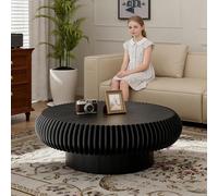 FeiZhiYanS Fluted Round Coffee Table, Modern Wooden Coffee Table with Fluted Veneered, Circle Accent Center Tables for Living Room Apartment Office Small Space,BS