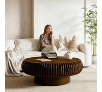 FeiZhiYanS Fluted Round Coffee Table, Modern Wooden Coffee Table with Fluted Veneered, Circle Accent Center Tables for Living Room Apartment Office Small Space,DS