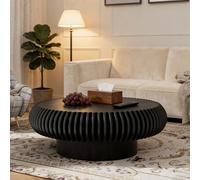 FeiZhiYanS Handcraft Rustic Round Fluted Drum Coffee Table | Unique Mid Century Modern, Circle Center Table, Drum-Shape Wooden Cocktail Table, For Living Room Home Office