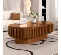 FeiZhiYanS Oval Drum Fluted Coffee Table for Living Room Modern Oval Coffee Table with Pedestal Center Tables Fluted Accent Tea Tables for Apartment Living Room,O