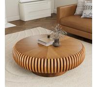 FeiZhiYanS Round Handcraft Fluted Coffee Table with Sturdy Stable Pedestal Modern Luxury Drum Center Table Circle Accent Base Center Tables for Living Room Apartment,P