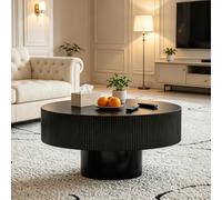 FeiZhiYanS Rustic Drum Round Fluted Coffee Table for Living Room, Modern Farmhouse Center Table Modern Farmhouse Drum-Shape Wooden Cocktail Tables for Home Office,H