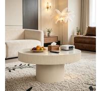 FeiZhiYanS Rustic Drum Round Fluted Coffee Table for Living Room, Modern Farmhouse Center Table Modern Farmhouse Drum-Shape Wooden Cocktail Tables for Home Office,I