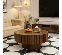 FeiZhiYanS Rustic Drum Round Fluted Coffee Table for Living Room, Modern Farmhouse Center Table Modern Farmhouse Drum-Shape Wooden Cocktail Tables for Home Office,F