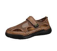 Feizikaw 2023 Men's Summer Breathable Versatile Trend Outdoor Handmade Large Beach Shoes Hollow Mesh Sandals (Brown, 6.5)