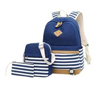 Feizikaw College Bag Children's Three Piece Set In Law Bag Canvas Casual Backpack Capacity Printed Primary School Middle School High Student (Blue, One Size)