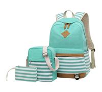 Feizikaw College Bag Children's Three Piece Set In Law Bag Canvas Casual Backpack Capacity Printed Primary School Middle School High Student (Green, One Size)