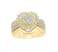 Feizikaw Engagement Ring Fashion Jewelry Rings Gold Loving Heart Engagement 3A Zircon Ring Sets Jewelry For Women
