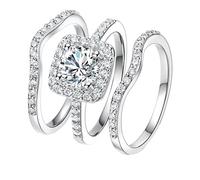 Feizikaw Engagement Wedding Rings for Women Three In One Stackable Ring Set Plated Cubic Zirconia Wedding Engagement Promise Ring For Women