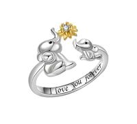 Feizikaw Eternity Ring Mom's Ring Day Gift Silver Plated Wedding Jewelry Adjustable Object Set With Style Two Color Elephant (Silver, One Size)