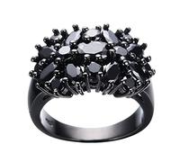 Feizikaw Eternity Rings For Womens Black Fashion Flower Crystal Oval Ring Size 5 10 Jewelry Gift For Women Girl Birthday Valentine's Day Anniversary (Black, C)