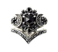 Feizikaw Ladies Ring Set Fashion Silver Moon Engagement Ring Set Boho Stacking Wedding Rings Ladies