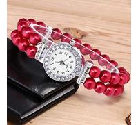 Feizikaw Ladies Strap Watch Watch Quartz Women Wrist Pearl Strap String Casual Fashion Women's (Red, One Size)
