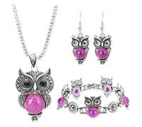 Feizikaw Necklaces for Women 3pcs/ set Western Calaite Jewelry Set National Night Owl Jewelry For Women Owl Retro Style Turquoise Accessories