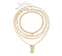 Feizikaw Necklaces for Women Pendant Set Of 4 Layered Gold Necklaces For Women Stackable Dainty Gold Chain Necklace Layering Pendant Jewelry Gifts Teen Girls Hip Hop Hottie Necklace Set
