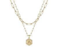Feizikaw Pendant for Women Dainty Gold Necklace for Women - Solid Gold Over Layering Necklaces Cute Hexagon Letter Initial Necklaces Layered Jewelry
