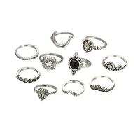 Feizikaw Rings For Women Blue Rings Women Silver Bohemian Stack Above 10pcs/ Set Set (Multicolor,One Size)