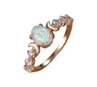 Feizikaw Rings for Women Oval White Opal Moon Ring Retro Light Ring Style Zirconia