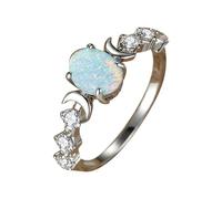 Feizikaw Rings for Women Oval White Opal Moon Ring Retro Light Ring Style Zirconia