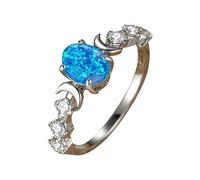Feizikaw Rings for Women Oval White Opal Moon Ring Retro Light Ring Style Zirconia
