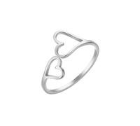Feizikaw Rings Women Women's Heart Ring Double Heart Silver Ring Wedding Silver Engagement Anniversary Couple (B, One Size)