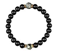 Feizikaw Silver Charm Bracelet Anxiety Empath Stone Bead Bracelet Beginning Transformation Grief Support Women (Black, length-20cm)