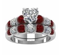 Feizikaw Silver Rings For Women Accessories High End Full Micro Set Zircon Women's Ring Engagement Ring (Red, 6)