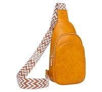 Feizikaw Sling Bag Women Women Shoulder Bag Fashionable Pattern Solid Color Retro Large Capacity Practical Zipper Casual Messenger (Yellow, One Size)