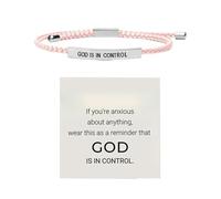 Feizikaw Sterling Silver Womens Bracelets God Is In Control Bracelet Inspirational Bracelet Stainless Steel Lettering Adjustable Braided (C, 26cm)