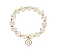 Feizikaw Sterling Silver Womens Bracelets Imitation Pearl 26 Alphabet Bracelet Fashionable And Versatile Elastic Cord Beaded Bracelet For Women Beaded For Loved Ones And (M S) (C, 18cm)
